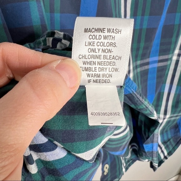 Sonoma Green & Cobalt Blue Plaid Collared Button Front Shirt - Picture 8 of 9